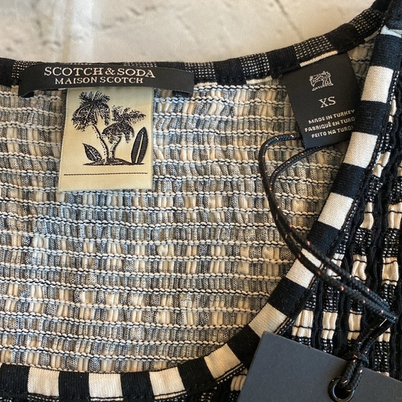 Scotch & Soda NWT Smocked Peplum Top Black & White Checkered - Picture 4 of 13